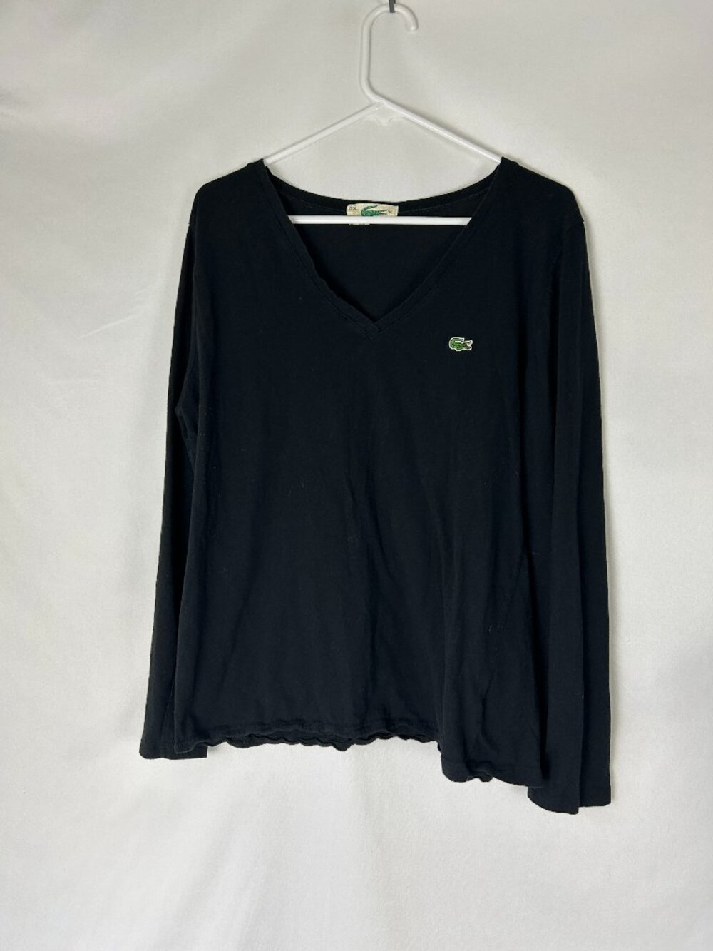 Vintage Lacoste V Neck Long Sleeve T Shirt Black Women's 3X